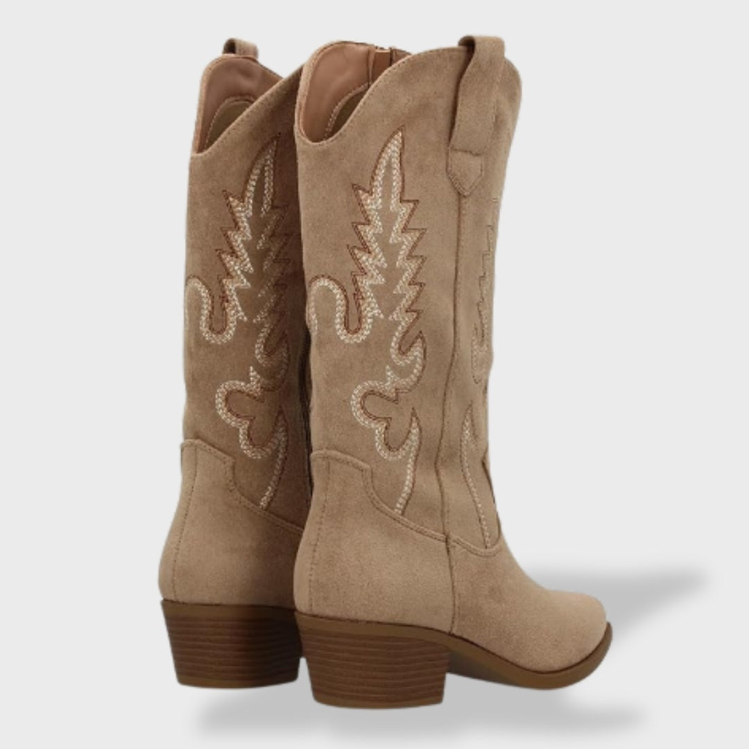 Rocío | Botas Camperas Mujer de Ante Caña Alta Bordado Western