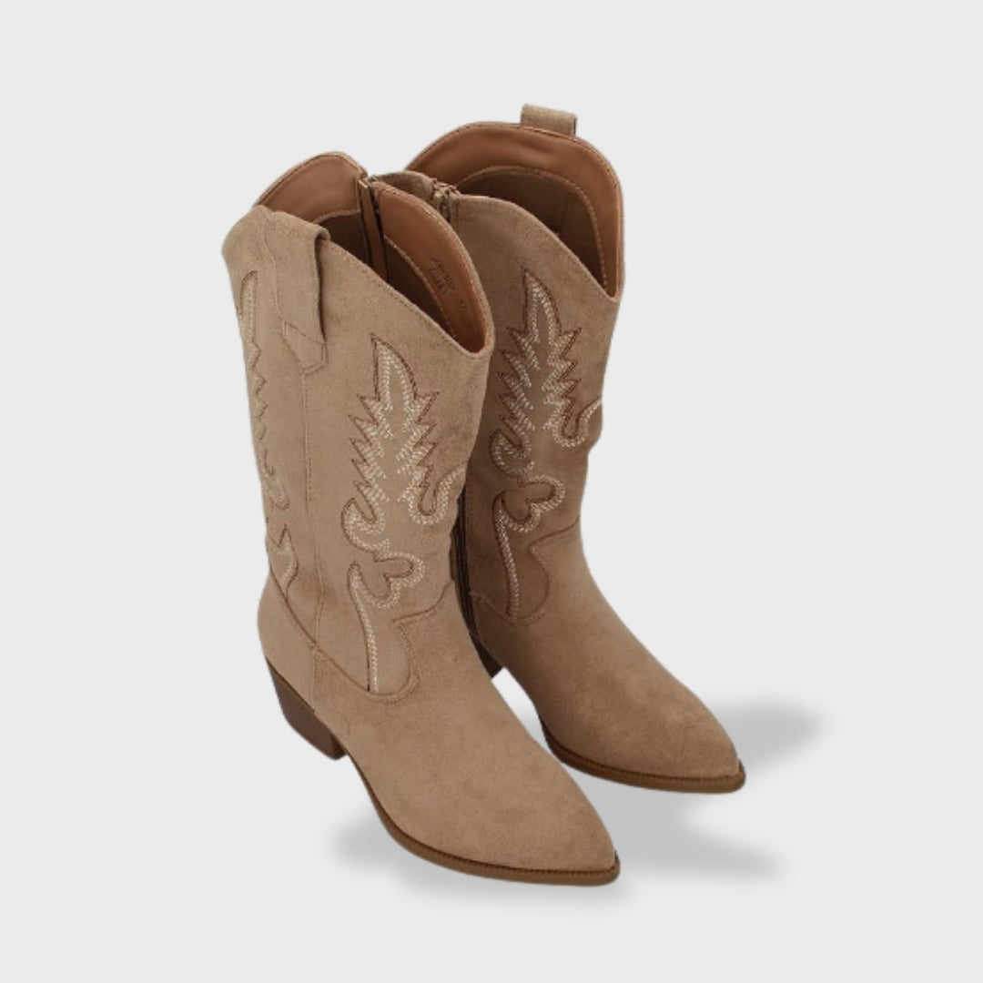 Rocío | Botas Camperas Mujer de Ante Caña Alta Bordado Western