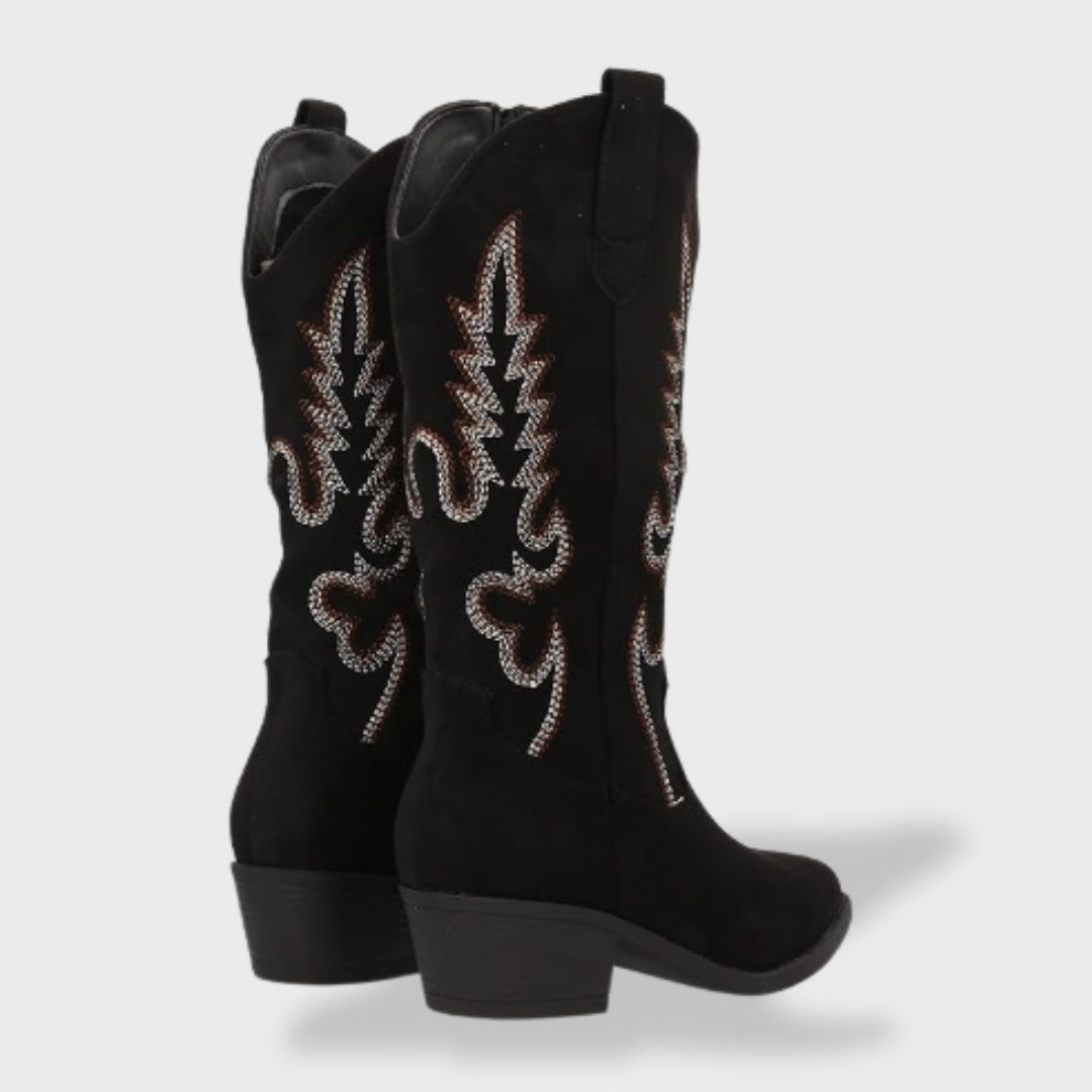 Rocío | Botas Camperas Mujer de Ante Caña Alta Bordado Western