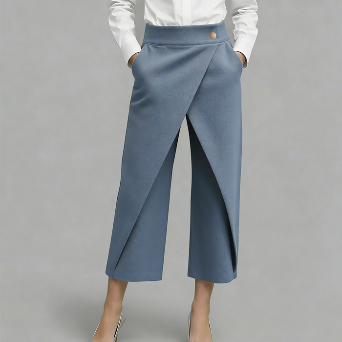 Pantalón tipo falda mujer efecto cartera con bolsillos y corte elegante