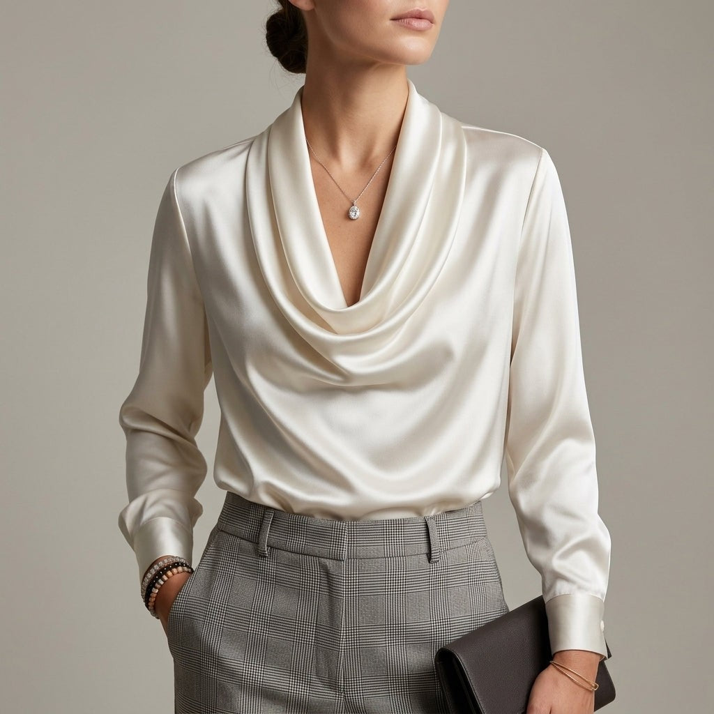 Valencio | Blusa de Satén con Cuello Drapeado