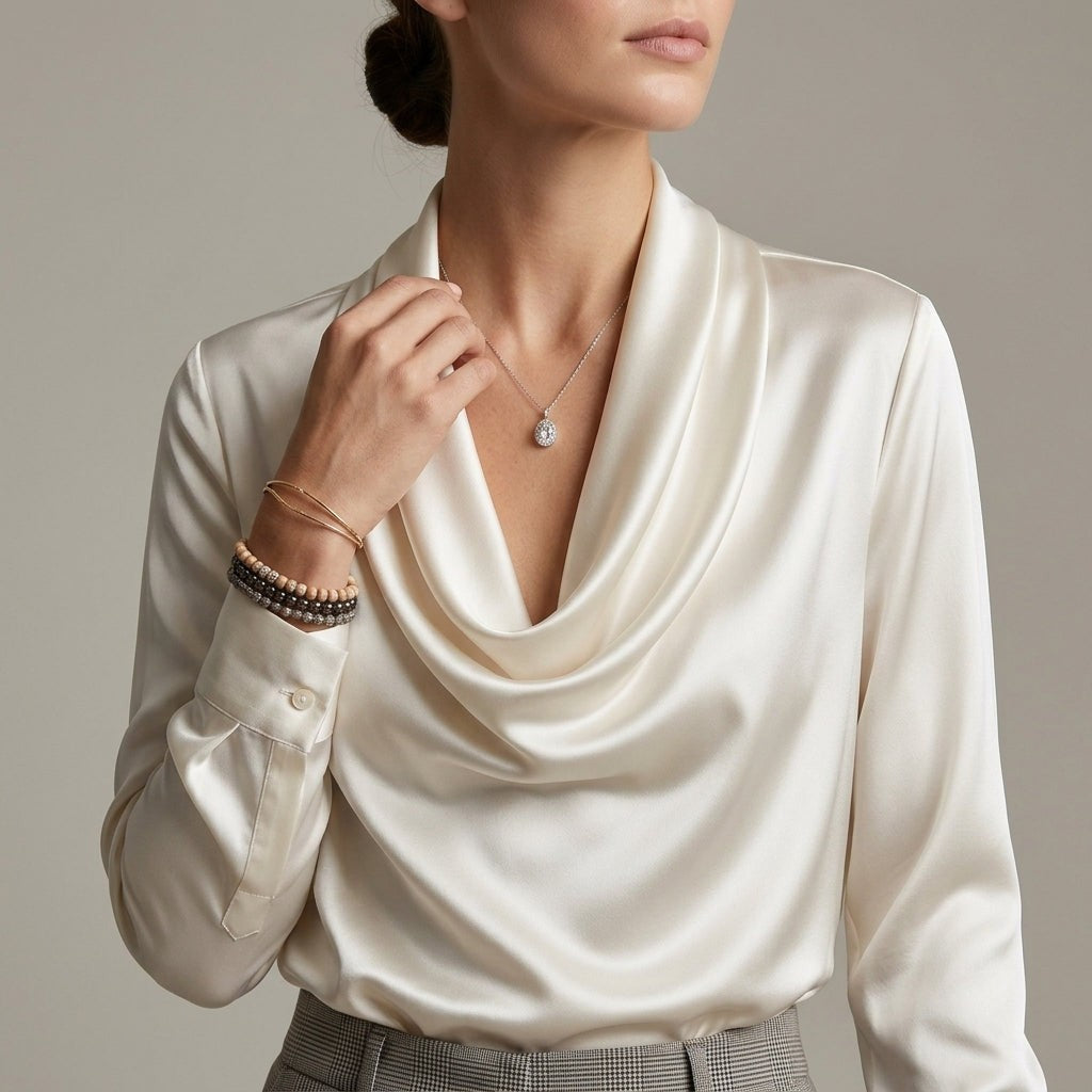 Valencio | Blusa de Satén con Cuello Drapeado